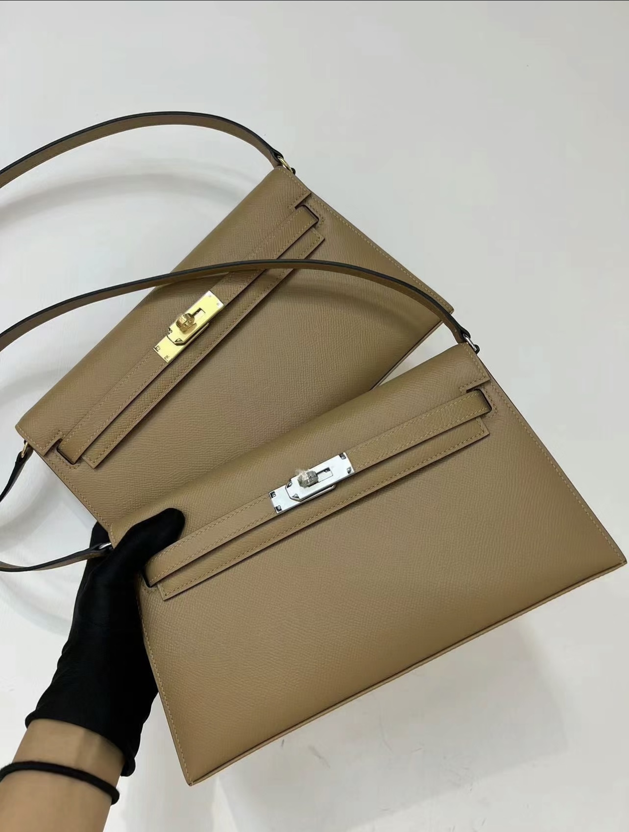 Hermes Kelly Elan Shoulder Bag in Khaki Epsom Leather 